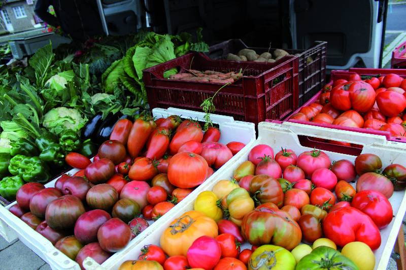 Tomates, maraicher sur le marché d'Athis-de-l'Orne