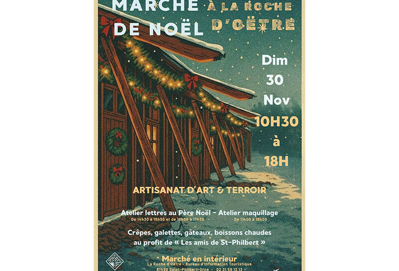 Affiche Rouge Vert Doré Géométrique Marché de Noël Illustratif